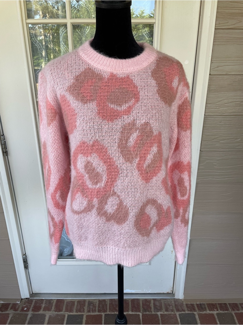 Bianco & Blu Italy Pink Leopard Mohair Sweater Sz L Fluffy Soft
